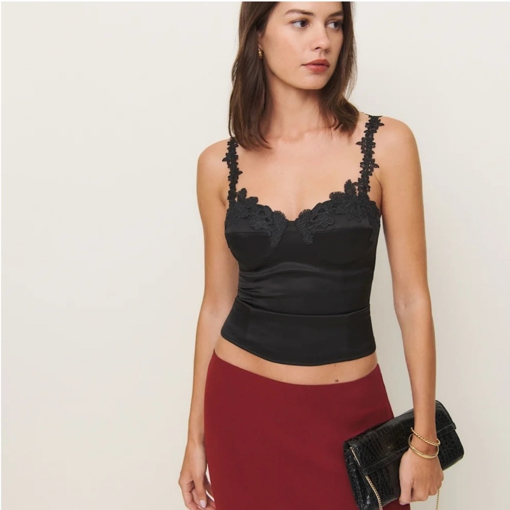 Reformation Skyla Black Satin Top Size 4